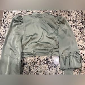 Sage green satin long sleeve top